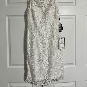 Adrianna Papell Illusion Lace Neck Dress - Ivory - Size 10 - NWT